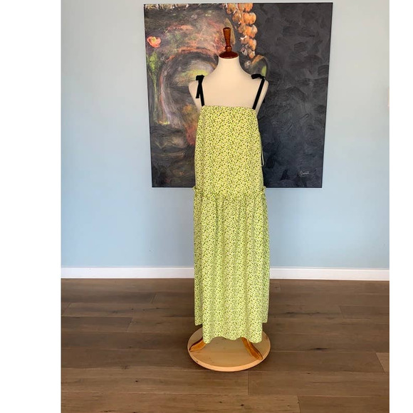 NWT Topshop Yellow and Black Floral Print Drop Waist Midi Dress size 8 - Picture 3 of 8